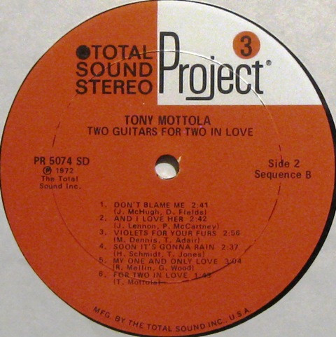 Tony Mottola - Two Guitars For Two In Love | Project 3 Records (PR 5074 SD) - 3