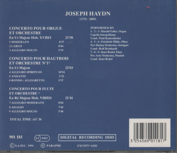 Joseph Haydn - Concertos Pour Orgue, Hautbois, Flute Et Orchestre | Paraphe (901 181) - 4