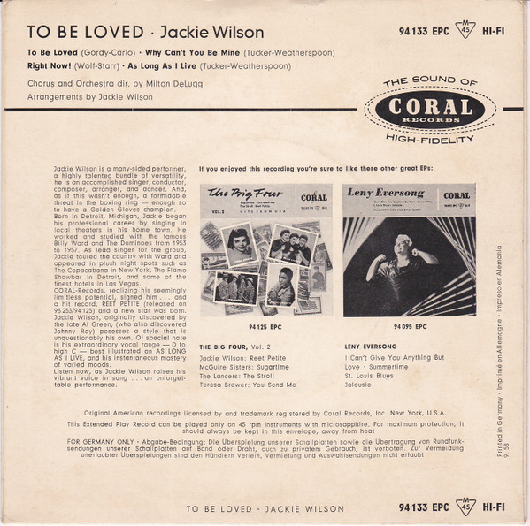 Jackie Wilson - To Be Loved | Coral (94 133 EPC) - 2