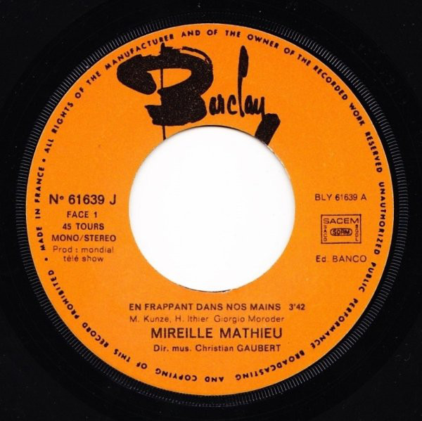 Mireille Mathieu - En Frappant Dans Nos Mains | Barclay (61.639) - 3