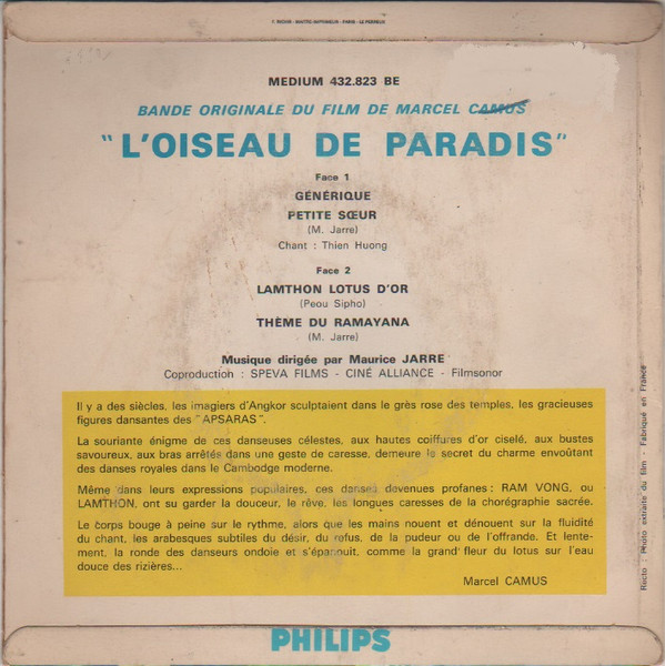 Maurice Jarre - Bande Originale Du Film L'oiseau De Paradis | Philips (432.823 BE) - 2