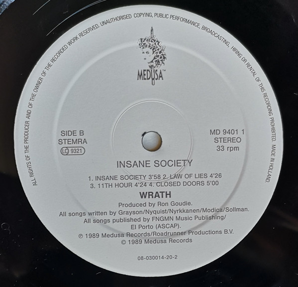 Wrath - Insane Society | Medusa Records (MD 9401 1) - 4 Wrath - Insane Society | Medusa Records (MD 9401 1) - 4
