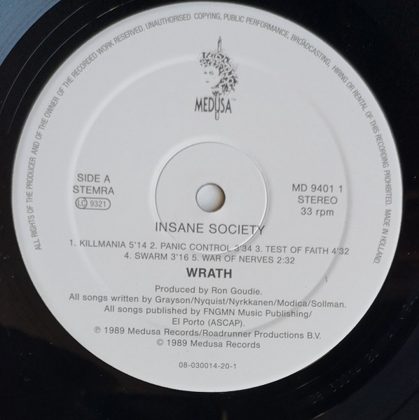 Wrath - Insane Society | Medusa Records (MD 9401 1) - 3 Wrath - Insane Society | Medusa Records (MD 9401 1) - 3