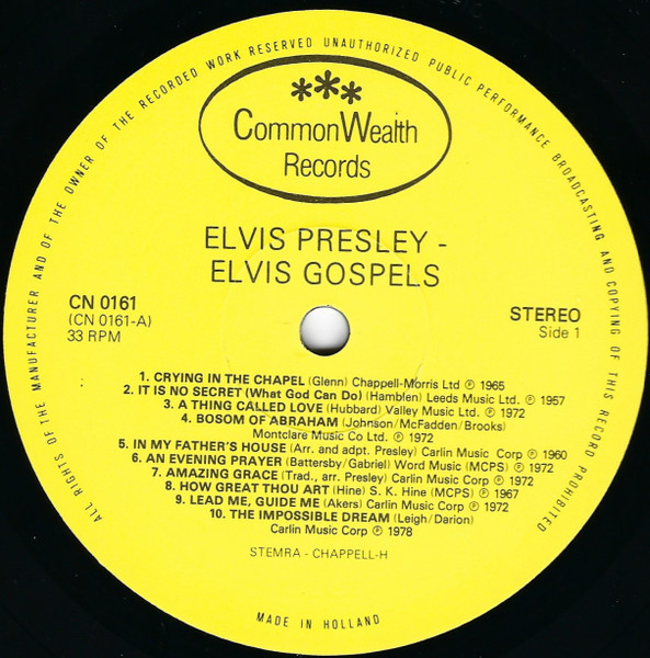 Elvis Presley - Elvis Gospels | Common Wealth Records (CN 0161) - 3