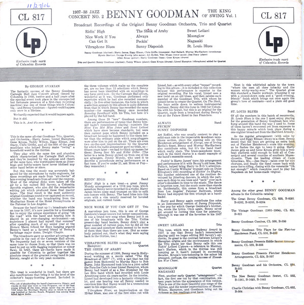 Benny Goodman - The King Of Swing Vol. 1 (1937-38 Jazz Concert No. 2) | Columbia (CL 817) - 2