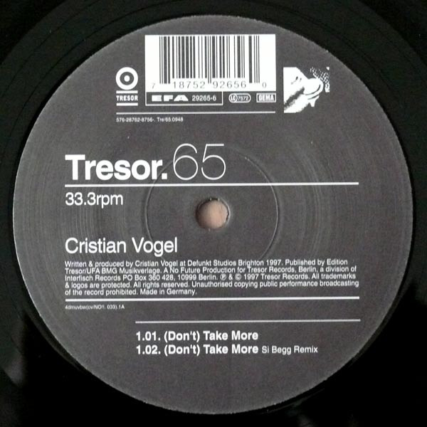 Cristian Vogel - (Don't) Take More | Tresor (Tresor 65)