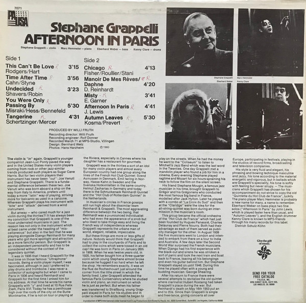 Stéphane Grappelli - Afternoon In Paris | Pausa Records (PR 7071) - 2