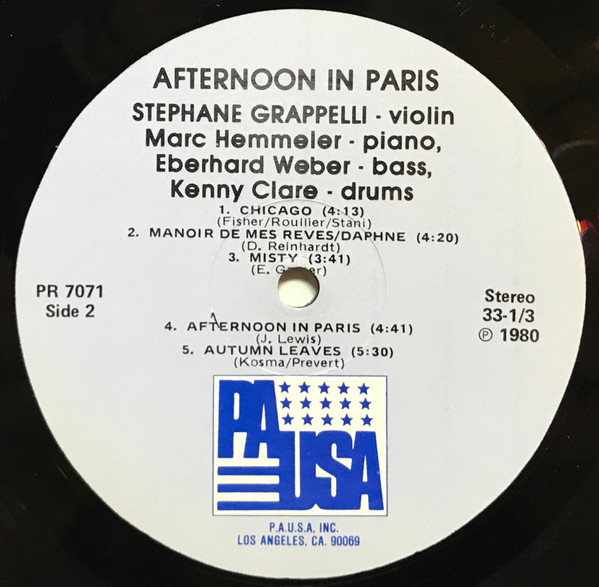 Stéphane Grappelli - Afternoon In Paris | Pausa Records (PR 7071) - 4