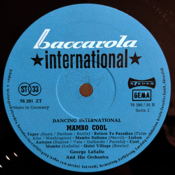 George LaSalle And His Orchestra - Mambo Cool (Dancing International) | Baccarola International (78 281 ZT) - 4 George LaSalle And His Orchestra - Mambo Cool (Dancing International) | Baccarola International (78 281 ZT) - 4