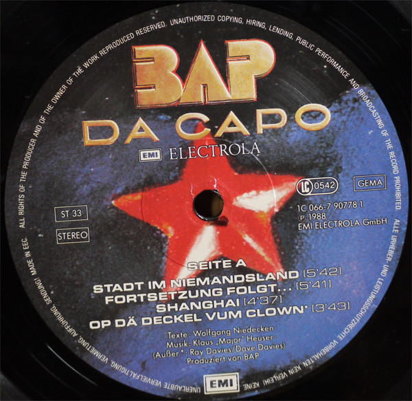 BAP - Da Capo | EMI Electrola (1C 066-7 90778 1) - 3