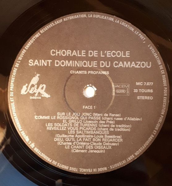 Ecole Saint Dominique Du Cammazou - Chants Profanes Chants Sacrés | Serp Disques (MC 7077) - 3 Ecole Saint Dominique Du Cammazou - Chants Profanes Chants Sacrés | Serp Disques (MC 7077) - 3