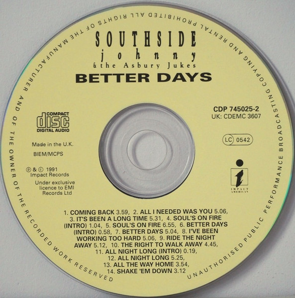 Southside Johnny & The Asbury Jukes - Better Days | Impact American (CDP 745025-2) - 3