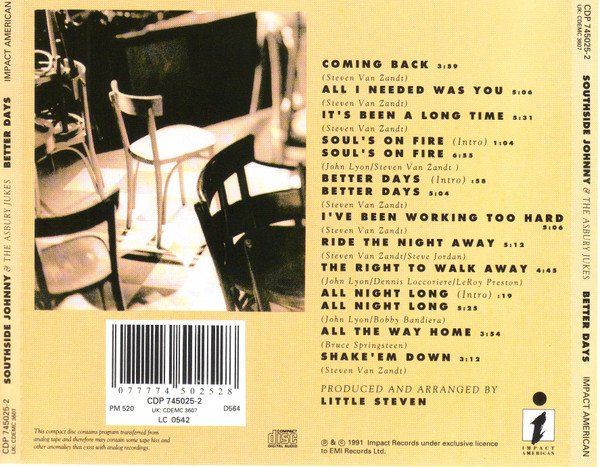 Southside Johnny & The Asbury Jukes - Better Days | Impact American (CDP 745025-2) - 2