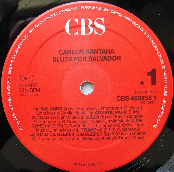 Carlos Santana - Blues For Salvador | CBS (460258 1) - 3