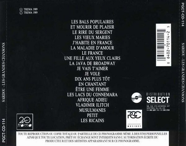 Michel Sardou - Les Grandes Chansons | Trema (PGCT-CD-114) - main Michel Sardou - Les Grandes Chansons | Trema (PGCT-CD-114) - main