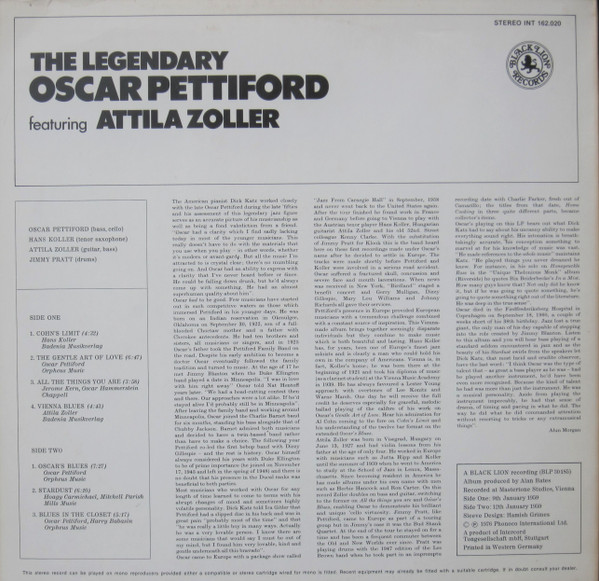 Oscar Pettiford Featuring Attila Zoller - The Legendary Oscar Pettiford | Black Lion Records (162.020) - 2 Oscar Pettiford Featuring Attila Zoller - The Legendary Oscar Pettiford | Black Lion Records (162.020) - 2