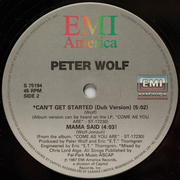 Peter Wolf - Can't Get Started | EMI America (S 75194) - 3