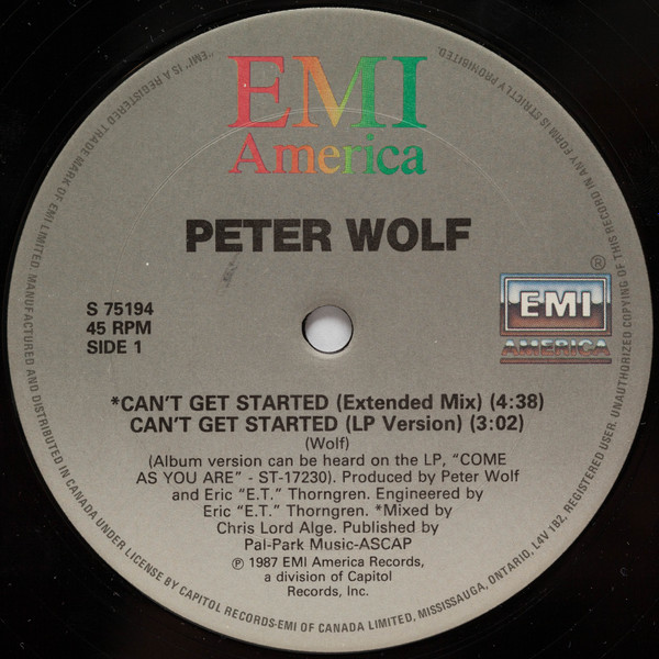 Peter Wolf - Can't Get Started | EMI America (S 75194) - 2