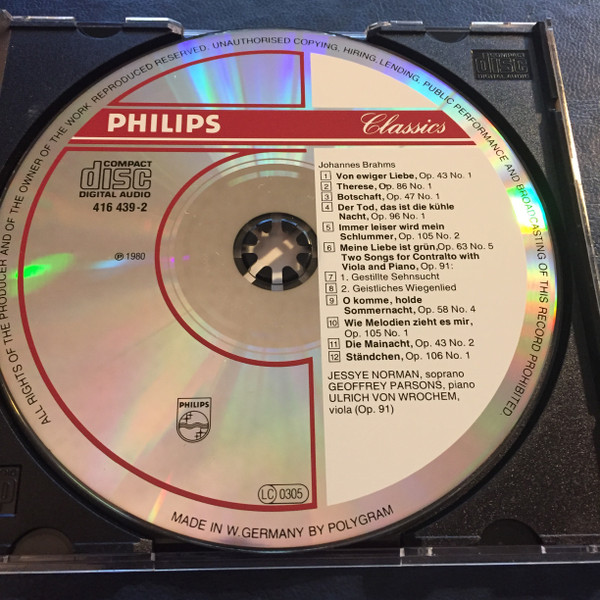 Johannes Brahms - Jessye Norman , Geoffrey Parsons , Ulrich von Wrochem - Lieder | Philips (416 439-2) - 2