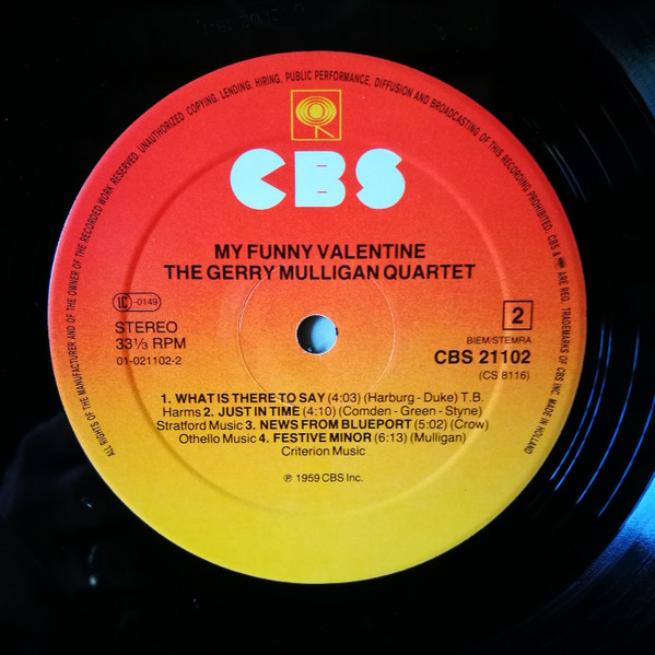 Gerry Mulligan Quartet - My Funny Valentine | CBS (CBS 21102) - 4