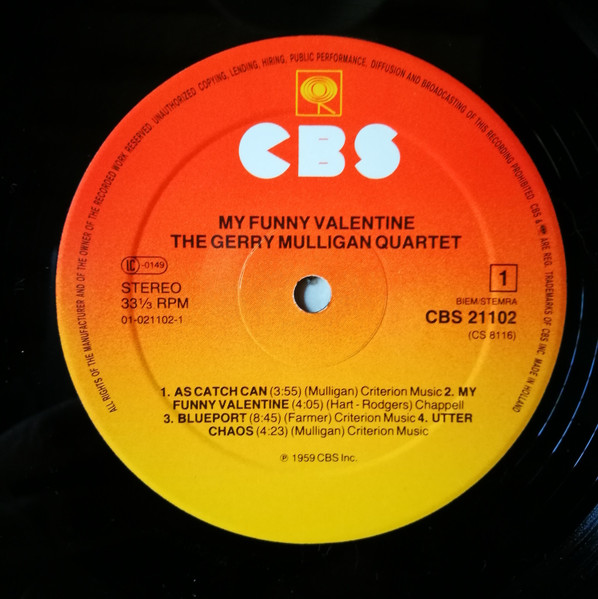Gerry Mulligan Quartet - My Funny Valentine | CBS (CBS 21102) - 3