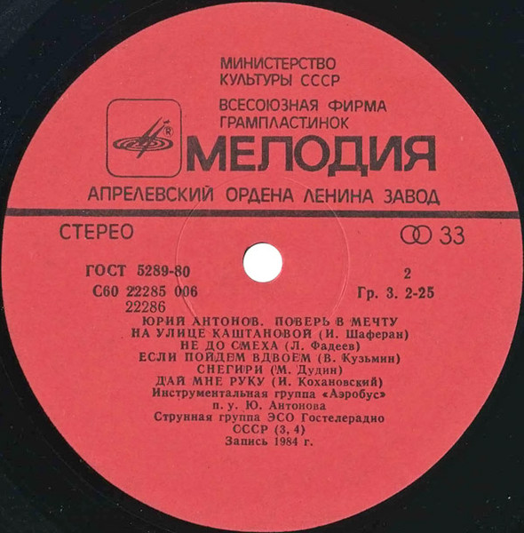 Юрий Антонов - Поверь В Мечту | Мелодия (С60 22285 006) - 4 Юрий Антонов - Поверь В Мечту | Мелодия (С60 22285 006) - 4