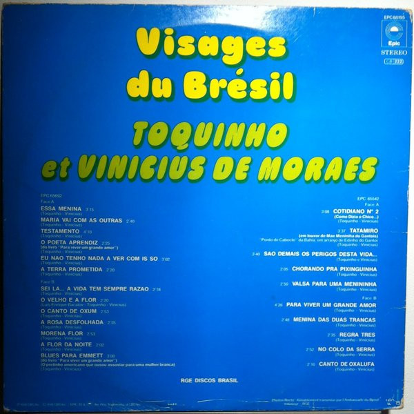 Toquinho & Vinicius - Visages Du Brésil | Epic (EPC88195) - 2 Toquinho & Vinicius - Visages Du Brésil | Epic (EPC88195) - 2