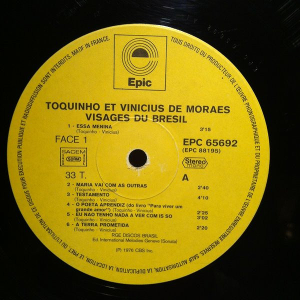 Toquinho & Vinicius - Visages Du Brésil | Epic (EPC88195) - 3 Toquinho & Vinicius - Visages Du Brésil | Epic (EPC88195) - 3