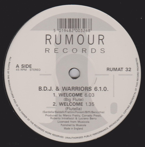 B.D.J. & Warriors 6.1.0. - Welcome | Rumour Records (RUMAT 32) - 2