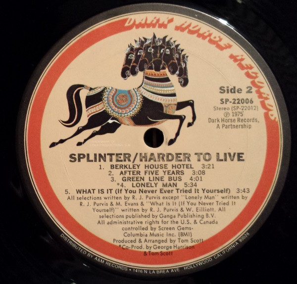 Splinter - Harder To Live | Dark Horse Records (SP-22006) - 4
