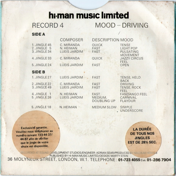 Carlos Miranda , Nachum Heiman , Luis Jardim - Record 4: Mood - Driving | hi-man music limited (4) - 2 Carlos Miranda , Nachum Heiman , Luis Jardim - Record 4: Mood - Driving | hi-man music limited (4) - 2