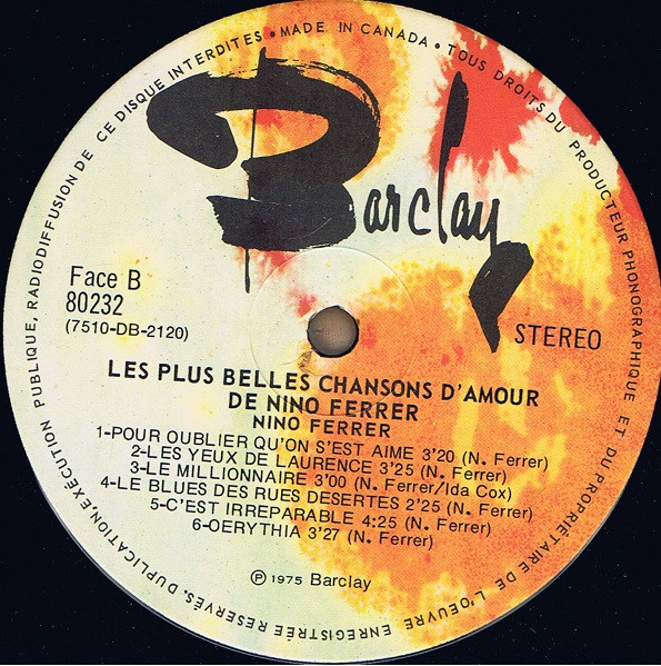 Nino Ferrer - Les Plus Belles Chansons D'Amour | Barclay (80232) - 4 Nino Ferrer - Les Plus Belles Chansons D'Amour | Barclay (80232) - 4