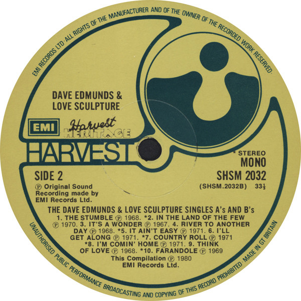 Dave Edmunds & Love Sculpture - The Dave Edmunds & Love Sculpture Single's A's & B's | Harvest (SHSM 2032) - 4
