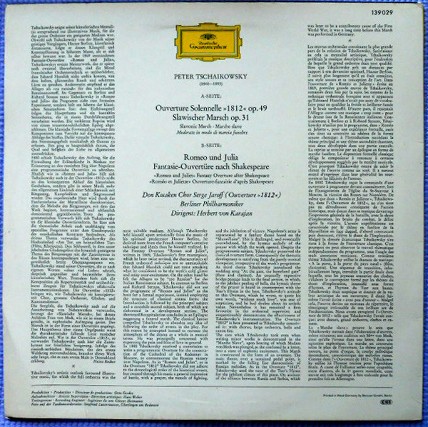 Pyotr Ilyich Tchaikovsky - Don Kosaken Chor Serge Jaroff , Berliner Philharmoniker , Herbert von Karajan - Overture 1812 · Marche Slave · Romeo Und Julia | Deutsche Grammophon (139 029)
