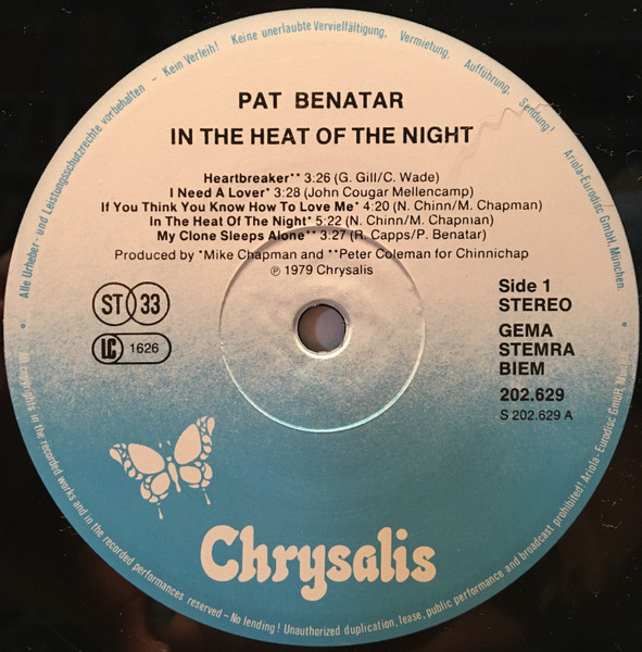 Pat Benatar - In The Heat Of The Night | Chrysalis (202 629) - 3 Pat Benatar - In The Heat Of The Night | Chrysalis (202 629) - 3