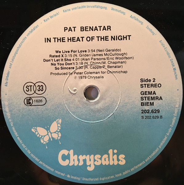 Pat Benatar - In The Heat Of The Night | Chrysalis (202 629) - 4 Pat Benatar - In The Heat Of The Night | Chrysalis (202 629) - 4