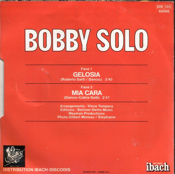 Bobby Solo - Gelosia | Disques Ibach (60 098) - 2