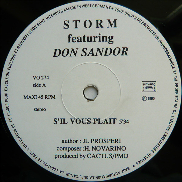Storm Featuring Don Sandor - S'il Vous Plaît | Not On Label (VO 274) - 2