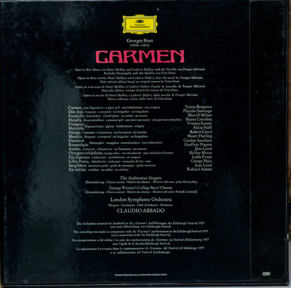 Georges Bizet - Teresa Berganza , Placido Domingo , Ileana Cotrubas , Sherrill Milnes , The Ambrosian Singers , London Symphony Orchestra , Claudio Abbado - Carmen | Deutsche Grammophon (2740 192) - 2 Georges Bizet - Teresa Berganza , Placido Domingo , Ileana Cotrubas , Sherrill Milnes , The Ambrosian Singers , London Symphony Orchestra , Claudio Abbado - Carmen | Deutsche Grammophon (2740 192) - 2