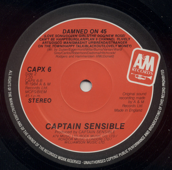 Captain Sensible - Glad It's All Over / Happy Talk / Damned On 45 | A&M Records (CAPX 6) - 4 Captain Sensible - Glad It's All Over / Happy Talk / Damned On 45 | A&M Records (CAPX 6) - 4