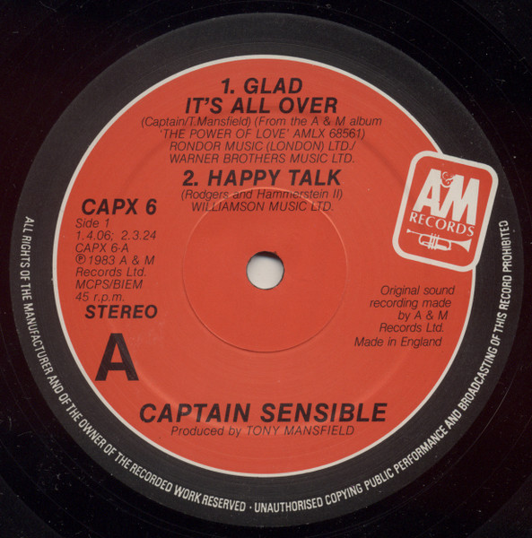 Captain Sensible - Glad It's All Over / Happy Talk / Damned On 45 | A&M Records (CAPX 6) - 3 Captain Sensible - Glad It's All Over / Happy Talk / Damned On 45 | A&M Records (CAPX 6) - 3