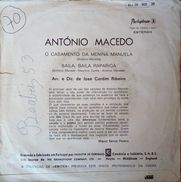 António Macedo - O Casamento Da Menina Manuela | Parlophone (8E 006-40 178) - 2 António Macedo - O Casamento Da Menina Manuela | Parlophone (8E 006-40 178) - 2