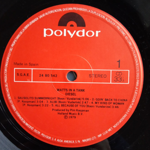 Diesel - Watts In A Tank - Vinilo | Polydor (24 80 542) - 4 Diesel - Watts In A Tank - Vinilo | Polydor (24 80 542) - 4