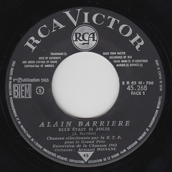 Alain Barrière - Elle Était Si Jolie | RCA Victor (45.268) - main
