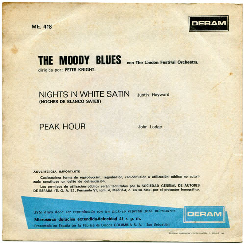 The Moody Blues - Nights In White Satin / Peak Hour | Deram (ME 418) - 2