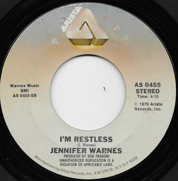 Jennifer Warnes - Don't Make Me Over / I'm Restless | Arista (AS 0455) - 2