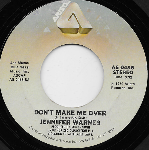 Jennifer Warnes - Don't Make Me Over / I'm Restless | Arista (AS 0455) - main