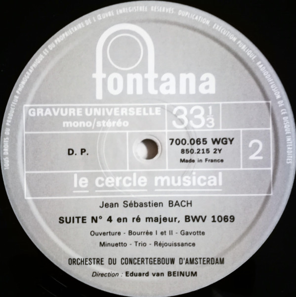 Johann Sebastian Bach , Concertgebouworkest , Eduard van Beinum - Suites Pour Orchestre № 3 Et 4 | Fontana (700.065 WG Y) - 2
