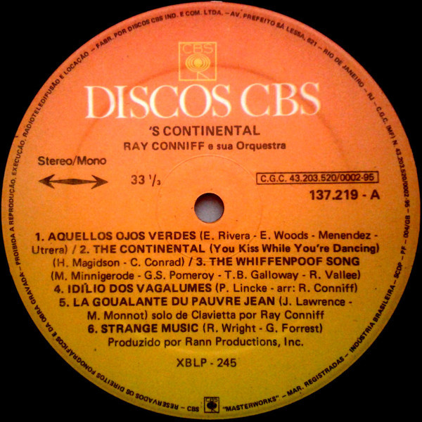 Ray Conniff And His Orchestra & Chorus - 'S Continental | Discos CBS (137219) - 3