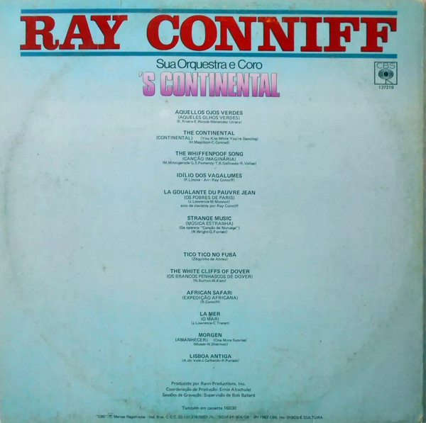 Ray Conniff And His Orchestra & Chorus - 'S Continental | Discos CBS (137219) - 2